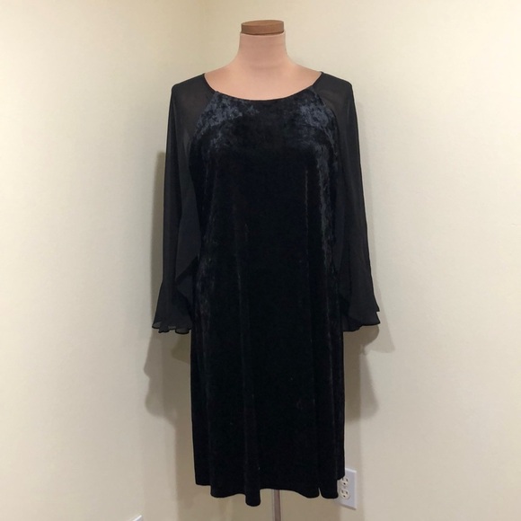 Connected Apparel Dress Size 16 Black Velvet Flutter Caplet Sleeve - Picture 2 of 11
